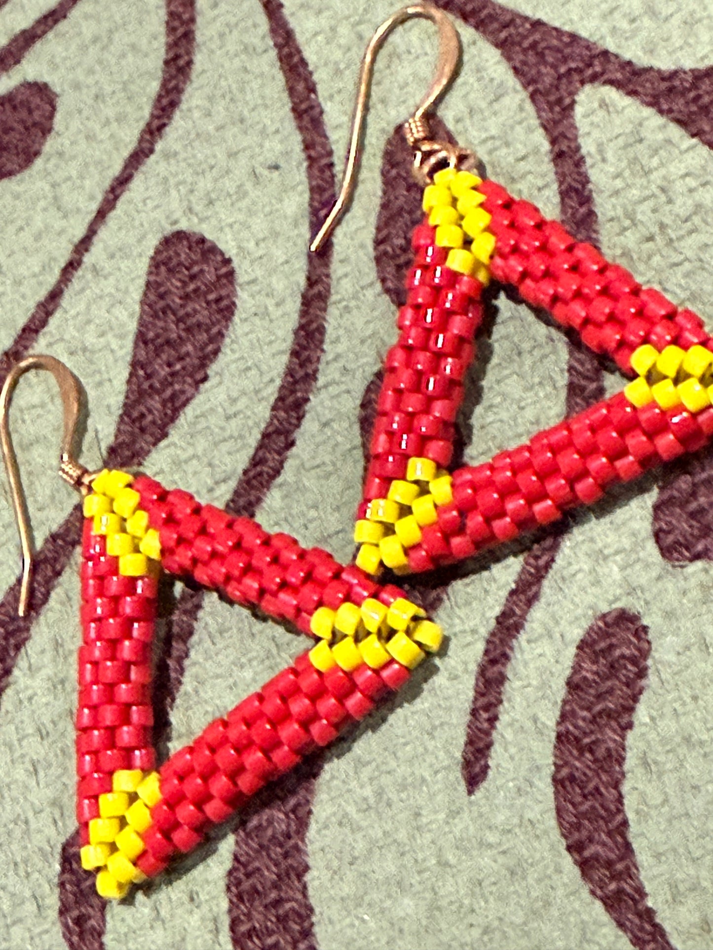 Red Beaded Triangle Earring