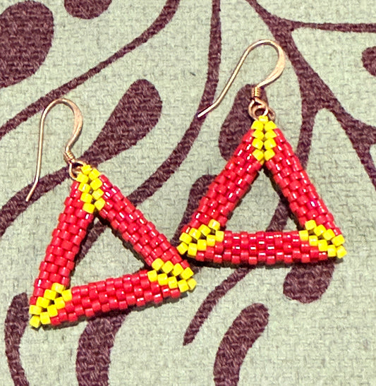 Red Beaded Triangle Earring
